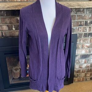 KERSH cotton spandex blend open front cardigan sweater. Deep purple color.
